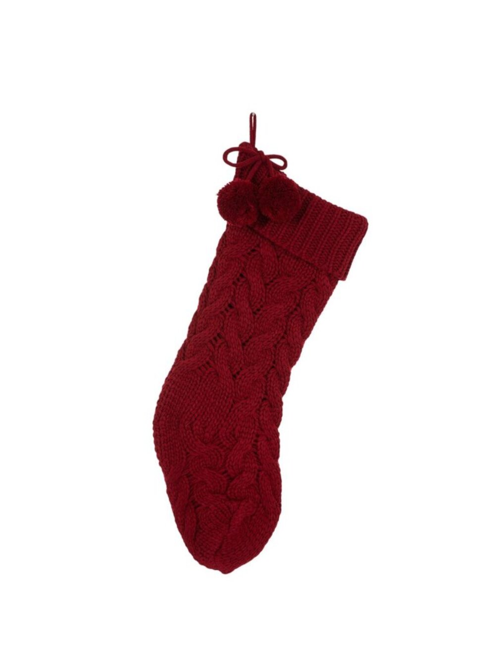 NWT Glitzhome Knitted Polyester Christmas Stocking Pom Pom Ball Red One Size